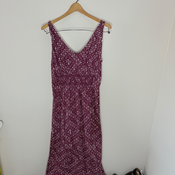 Women's Eddie Bauer 100% Cotton Maxi Dress Sleeveless Deep Mauve Floral Size XL - Picture 1 of 4